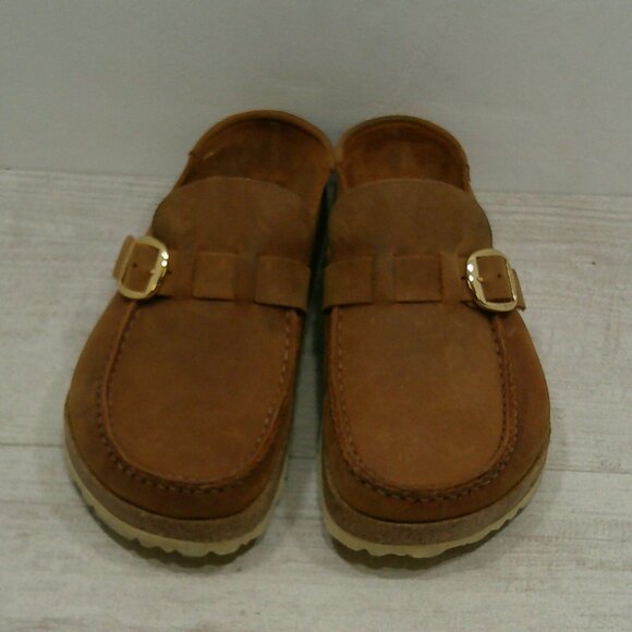 Birkenstock Comfort Suede Cognac Buckley Clog Gold buckle Size 38 - Picture 3 of 11